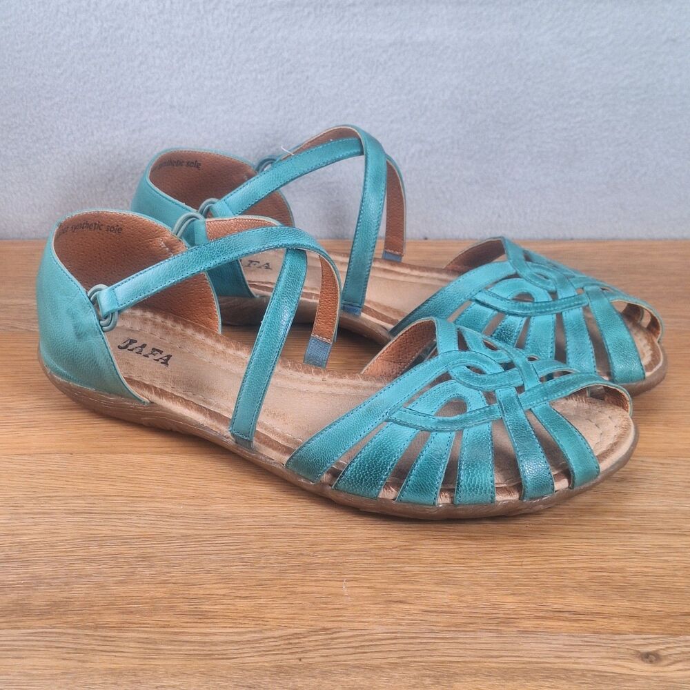 Jafa Women's EU 41 Strappy Wedge Sandals 135 Teal Leather Ankle Strap Israel